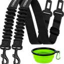 COOYOO Dog Seat Belt,3 Piece Set Retractable Dog Car Harness Adjustable Dog Seat Belt for Vehicle Nylon Pet Safety Seat Belts Heavy Duty & Elastic (Set 01-Black+Black)