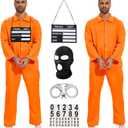Prisoner Costume Men Orange Prisoner Jumpsuit for Halloween Costume Prison Inmate Outfit Jail Uniform (Orange)