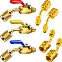 Mudder 7 Pcs Air Conditioning Refrigerant Compact Ball Valve 1/4 Inch for R410A R134A R12 R22 HVAC Adapter 5/16Inch Female to 1/4Inch Male(Gold,3 Angle Ball Valve, 4 Angle Adapter)