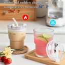 13 oz Glass Cups with Lids and Straws Ribbed Drinking Glasses Cup Leak Proof Iced Coffee Glass Tumbler Set of 2 for Soda Smoothie Juice(Clear*2)