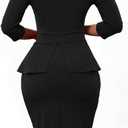 BestGirl Women's Peplum Dresses Bodycon 3/4 Sleeve Wear to Work Office Sheath Dress (Black, XXL)