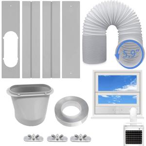 Portable Air Conditioner Vent Kit with 5.9" Exhaust Hose Universal Seal for AC Unit, Window Kit with Coupler for Sliding Horizontal or Vertical Windows