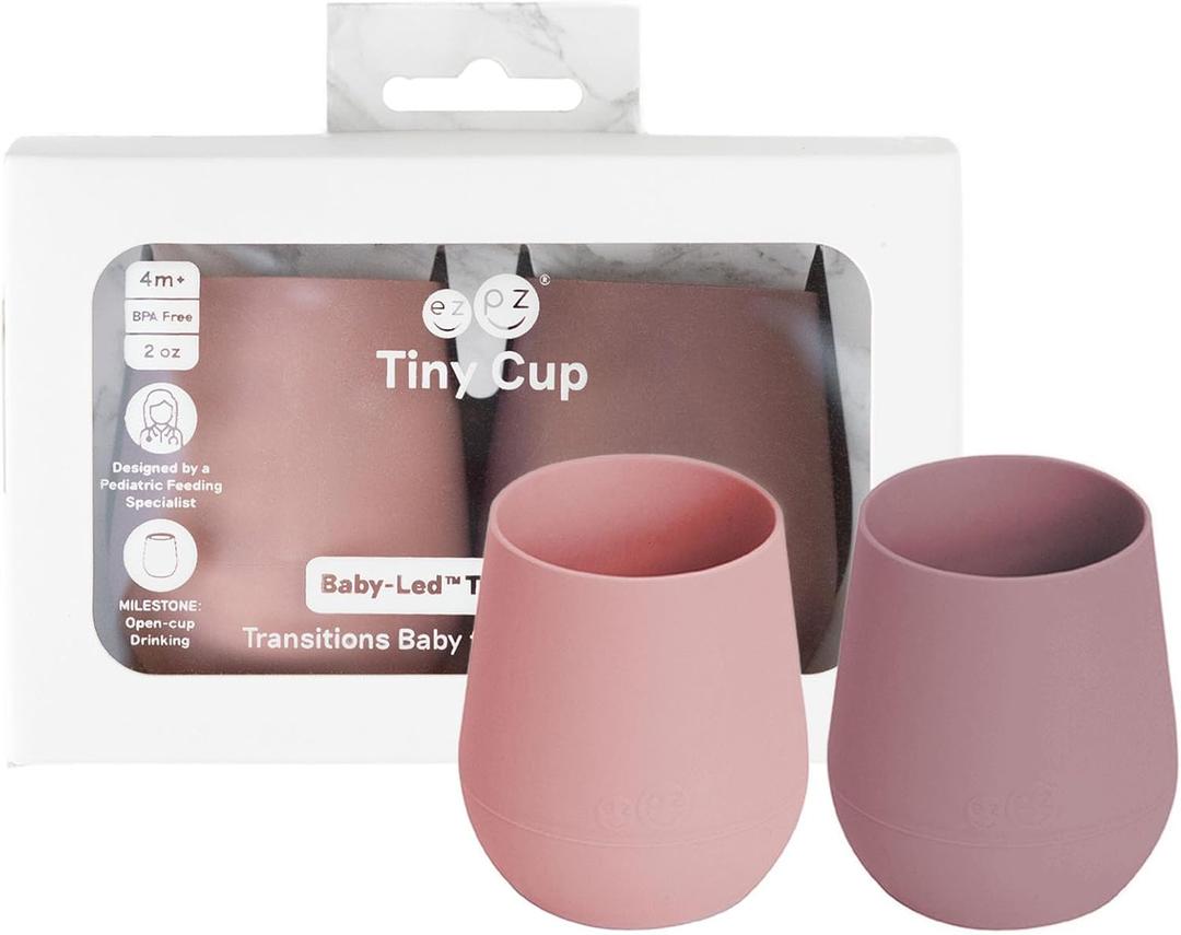 ezpz Tiny Cup (Blush/Mauve) - 4 months+ - 100% Silicone Training Cup for Infants - Designed by a Pediatric Feeding Specialist - Baby-Led Weaning Essentials & Baby Gifts