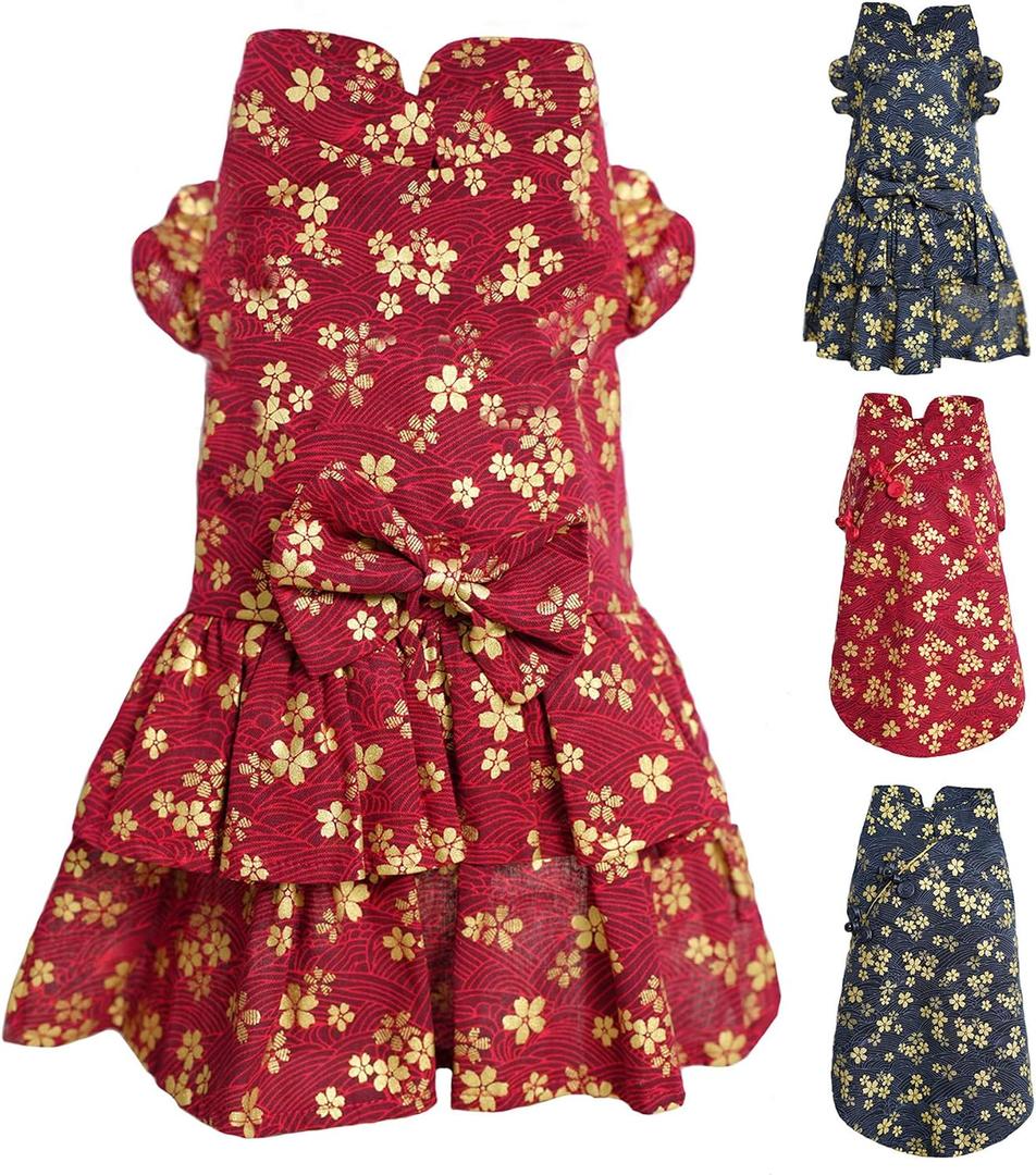 MAMORE Dog Shirts Dress, Elegant Embroidery Couple Dog Clothes for Girl Boy Small Medium Dogs Puppy Cats Set (Red Dress, Large)