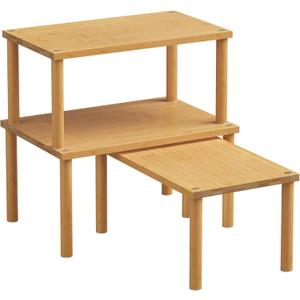 Danfoxer Cabinet Organizer Shelf(Set of 3), Bamboo Kitchen Counter Shelves for Countertop and Cabinet, Stackable Shelf Spice Racks, Medium(Natural)