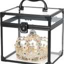 FRENESSA Portable Makeup Case Clear Crown Box Cosmetics Display Case Toiletry Organizer Box Transparent Acrylic Artists Train Case Travel Makeup Tools Storage for Vanity Bathroom Counter Dresser Case (Black)