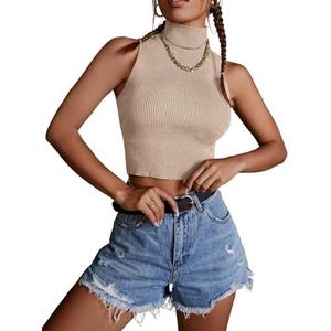Verdusa Women's Crop Tops Old Money Clothes Sleeveless High Mock Neck Knit Fitted Basic Tank Top Large