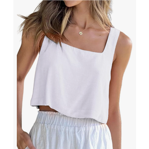 IDEALSANXUN Linen Crop Tank Tops for Women Summer Sleeveless Casual Cute Square Neck Tank Tops Size XS