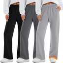 Oakgarden 3 Pack Women's Fleece Lined Sweatpants Wide Leg Warm Thermal Baggy Pants Lounge Straight Leg Sweatpants with Pockets M