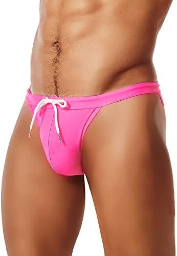 MIZOK Men's Sexy Low Rise Swimsuits Bikini Swimming Briefs Swimwear with Adjustable Drawstring XXL
