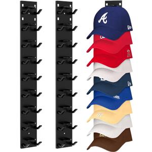 Hat Organizer for Baseball Caps (2-Pack), Strong Adhesive Hat Rack for Wall, Multi-layer Hat Hooks Storage for 18 Hats, Hat Holder Hanger for Door, Bedroom, Closet - Black