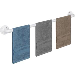 Industrial Pipe Towel Rack Towel Bar, Heavy Duty Wall Mounted Rustic Farmhouse Bath Towel Holder for Bathroom (White, 32 inch)