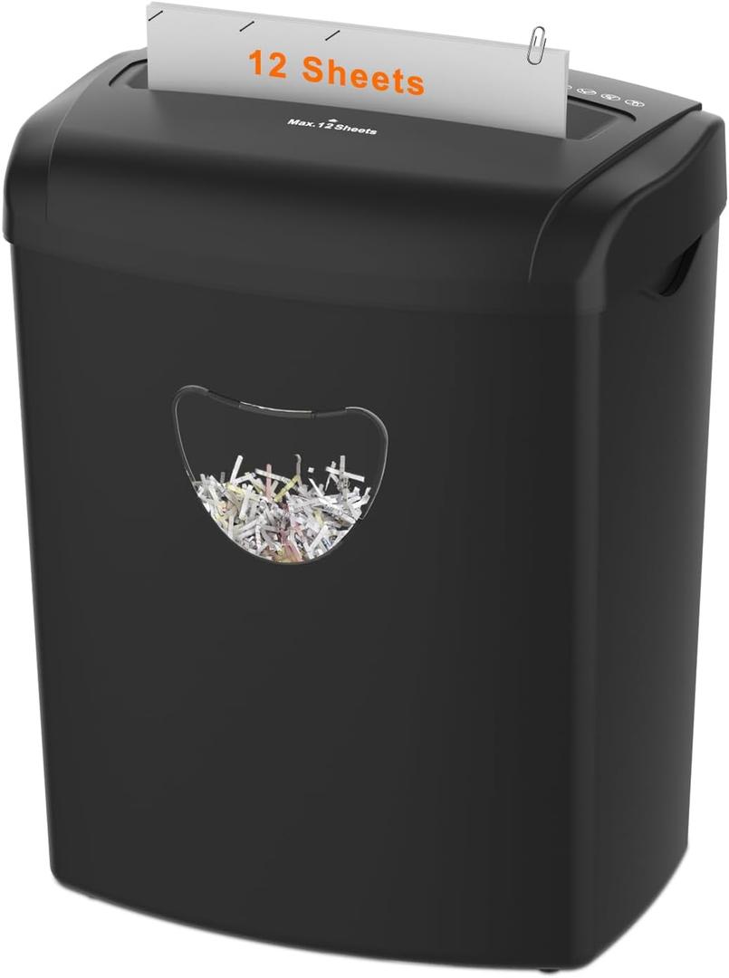 12-Sheet Cross-Cut Shredder (P-4 Security),Destroy Credit Cards/Staples,5.5 Gal Bin,70dB QuietAuto/Reverse Modes for Office & Home(ETL Certified) (12.8*8.9*16.4inch)