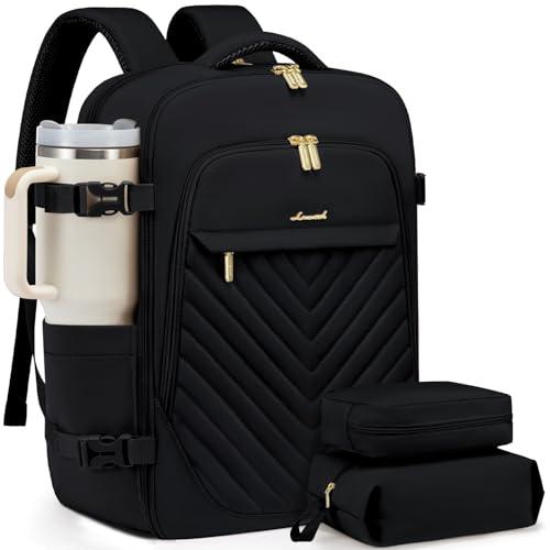LOVEVOOK 40L Travel Backpack for Women & Men, Carry on Backpack for Airplanes, TSA Personal Item Travel Bag fits 17" Laptop, Waterproof Travel Essentials Flight Approved with 2 Packing Cubes, Black