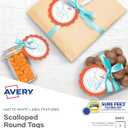 Avery Printable Blank Scallop Round Gift Tags with Sure Feed, 2.5" Diameter, Textured White, 90 Customizable Tags 