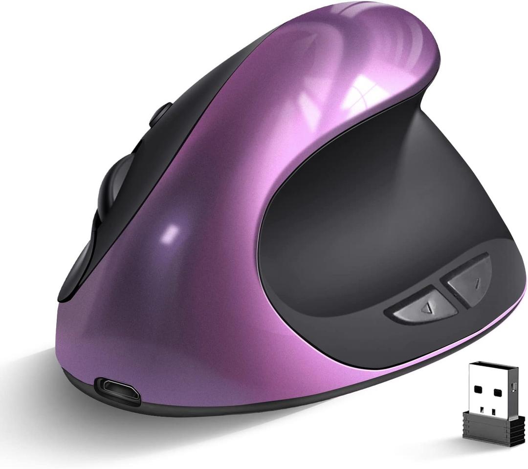 Ergonomic Mouse Wireless,Rechargeable Vertical Mouse Right Handed Small Mouse with 6 Buttons 1000/1200/1600 for Laptop,Desktop,PC, MacBookPurple