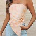 Yousify Womens Floral Tube Top Summer Mesh Strapless Ruched Asymmetrical Hem Drawstring Boho Y2k Bandeau Tops (Small, Suit 4)