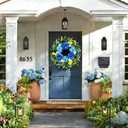 26 Inch Spring Wreaths for Front Door Outside Large Artificial Summer Wreath Silk Hydrangea Wreath with Yellow Daisy and Eucalyptus Leaves Indoor Outdoor Porch Rustic Farmhouse Home Wall Wedding Decor