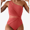 One Shoulder One Piece Swimsuit for Women Mesh Tummy Control Bathing Suit Twist Swimwear Size Medium