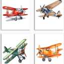 Watercolor Airplane Wall Art Print,Vintage Colorful Cartoon Aircraft Posters,Airplane Nursery Transportation Canvas Wall Art for Playroom or Nursery Boy Bedroom Decor Set of 4(8''X10''Unframed)