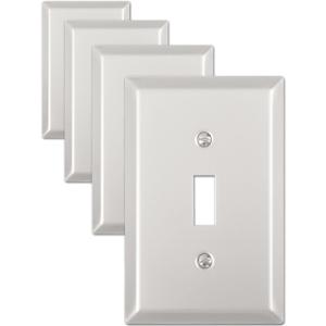4-Pack Switch Plate Cover, Satin Nickel Decorative Light Switch Cover, Metal Toggle Wall Plates, Midsize