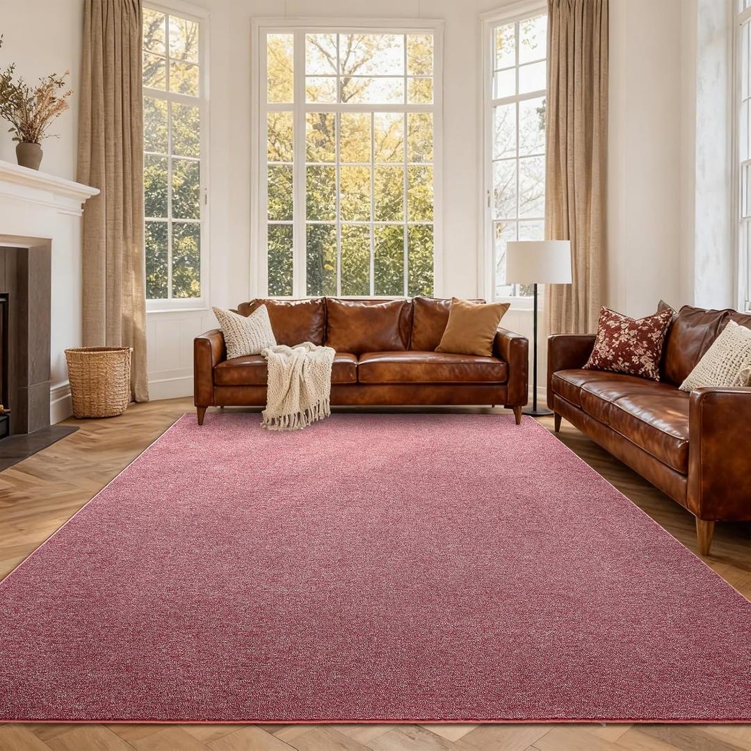 FinRec 6x9 Washable Area Rugs for Bedroom Living Room, Low Pile Thin Rug Solid Color, Non-Slip Carpet Indoor for Home Decor (Red/White)