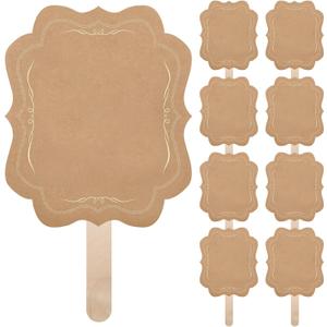 Amyhill Kraft Wedding Paper Fans Blank Handheld Church Fans and Fan Sticks with Stickers for DIY Crafting Wedding Celebration Party Favors, 8 x 6.8 Inch(20 Set)