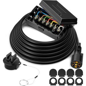 MICTUNING Heavy Duty 7 Way Plug Inline Trailer Cord with 7 Gang Junction Box 12 Feet, Weatherproof