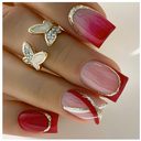 Square Press on Nails Short Red Fake Nails French Tip False Nails Glossy Glitter Line Acrylic Nails Ombre Artificial Nails Glue on Nails for Women Girls Manicure Decoration 24Pcs