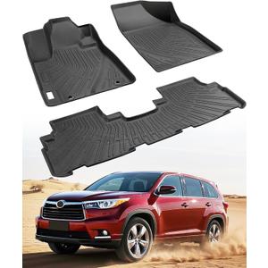 All Weather Floor Mats for Toyota Highlander 2013 2012 2011 2010 2009 2008 (Not for Hybrid), Heavy Duty Rubber Waterproof Car Accessories Custom Fit for Front & Rear Row Backseat, Black