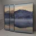 Framed Watercolor Mountain Wall Art for Living Room, Large Lake Nature Landscape Artwork for Walls, 3 Piece Blue Foggy Scenic Aesthetic Canvas Painting Prints for Office Hallway Wall Decor, 24x36 Inch