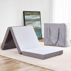 Kingfun Foldable Mattress 4 Inch Folding Mattress Tri-fold Gel Memory Foam Breathable with Storage Bag, Portable Floor Guest Bed Soft for Sleeping Camping, Gray, Queen Size