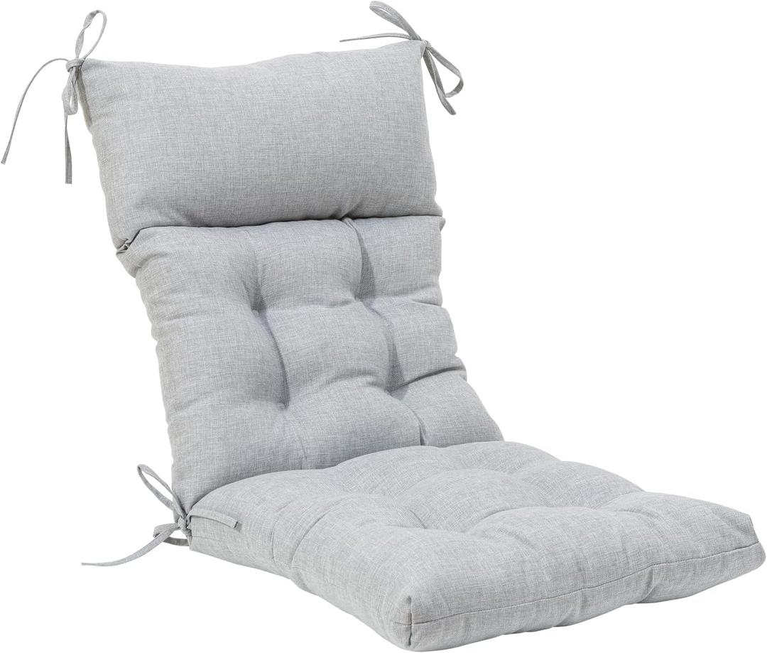 QILLOWAY Outdoor Rocking Chair Cushions Set of 2, 100% Polyester Waterproof Patio Rocking Chair Cushion, High Back Weatherproof Chair Pad for Adirondack & Outdoor Furniture, Gray,White