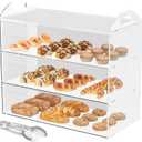 3 Tier Bakery Display Case with Handle, Countertop 23.6" L x11.8 W x19.7 H Commercial Pastry Display Case, Acrylic Clear Food Display Box for Dessert Donut Bagels Cake Cookie