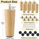 Maitys 8 Pcs 6 Inch Round Solid Wood Furniture Legs Furniture Wooden Replacement Chair Feet Dresser Sofa Couch Legs Table Cabinet Footstool DIY Projects for Home(Wood)