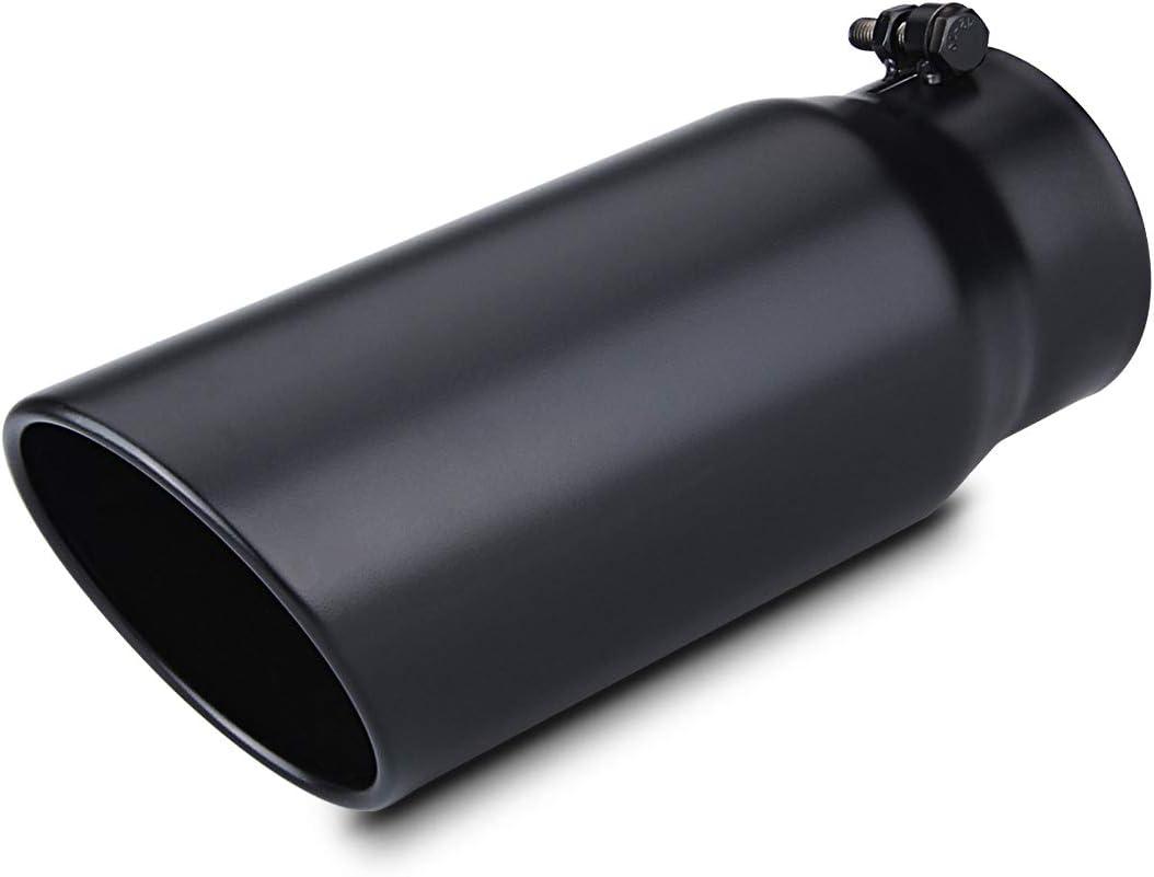 LCGP 4" to 5" Diesel Exhaust Tip, 12" Overall Length Bolt On Design Truck Tail Tip, Black Powder Coated,Rolled Angle Cut Design
