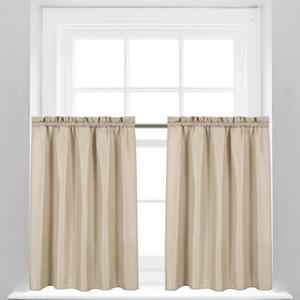 Valea Home Waffle Weave Textured Bathroom Window Curtains Water Repellent Short Curtains Window Covering Half Window Curtains Kitchen Tiers, Taupe, 36 x 36 inches, Set of 2