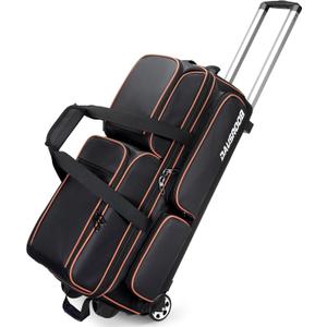 3 Ball Bowling Bags with Wheels, Bowling Bags 3 Ball Roller - 900D Oxford Waterproof PU, Bowling Bag with Multi-Separate Storage Pockets & Retractable Handle Extends to 40'' (Black)