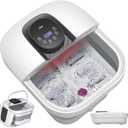 RIKE Collapsible Foot Spa with Heat, Bubbles, 24-Level Temp Control, Red Light, Timer, Foot Soaking Tub with 6 Shiatsu Rollers & Pumice Stone, Foot Bath Massager Pedicure FootSpa for Stress Relief