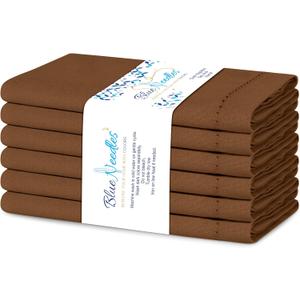 Blue Needles Set of 6 Hemstitch Linen Napkins 100% Cotton Nut Brown Cloth Dinner Napkins 18x18 inches, Soft, Reusable, Absorbent, Washable, Ideal for Spring Summer Easter Event, Parties & Everyday Use