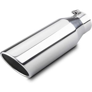 LCGP Diesel Exhaust Tip 4", 6" Outlet 18" Overall Length Bolt-On Truck Tip, Rolled Angle Cut, Polished Muffler Tip