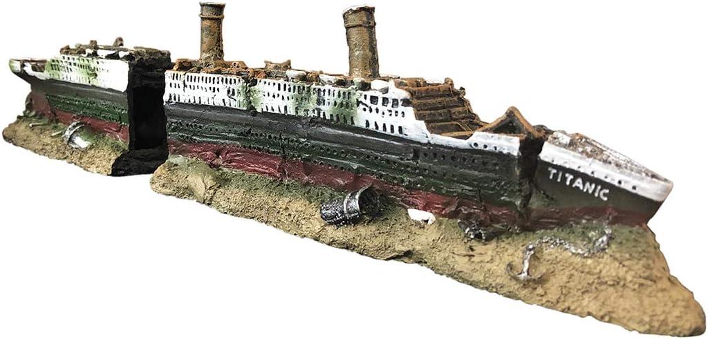 SLOCME Aquarium Titanic Shipwreck Decorations - Resin Material Ship DecorationsFish Tank Sunken Ship Ornament Aquarium Environment Friendly Decorations