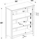 Shaker Style 3 Shelf Bookcase / Solid Wood / 36" High / Adjustable Shelving / Closed Back / Display Bookshelf for Living Room, Bedroom, Home and Office, White