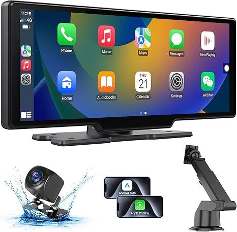 Wireless Carplay Screen for Car, 10.26" HD Car Stereo Touch Screen with Android Auto& Carpaly, 1080p Backup Camera, Car Audio Receiver with Voice Control, Mirror Link, Bluetooth, Navigation