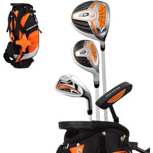 Precise XD-J Kids Golf Clubs Set  Boys & Girls Junior Golf Set with Lightweight Graphite Shafts, Hybrid, Putter & Stand Bag (Left Hand, Orange Ages 3-5)