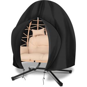Patio Egg Chair Cover Waterproof, 91 x 80 Double Egg Chair Cover, Extra Large Hanging Swing Egg Chair Covers for Outdoor Furniture, Windproof, Black