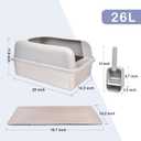 Henkelion Stainless Steel Cat Litter Box with Lid, 20" L x 14.2" W x 11.8" H, Extra Large Litter Box for Big Cats with High Sided, Anti-Urine Leakage, Easy Cleaning, Include Cat Mat and Scoop