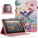 Pudazvi Universal 10 10.1 Inch Android Tablet Case,360 Degree Rotatable Kickstand Multiple Viewing Stand Case Cover for 9.6" 10" 10.1" 10.5" and All 9.5-10.5 Inch Touchscreen Tablet,Bird Flower