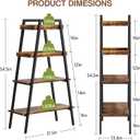 VECELO Book Shelf, 4 Tier Wooden Ladder Bookcase with Metal Frame, Enclosed Edges Combined with Open Display, Decorative and Plant Stand for Living Room/Farmhouse/Bedroom/Home Office-Brown, Depth: 9 Inches