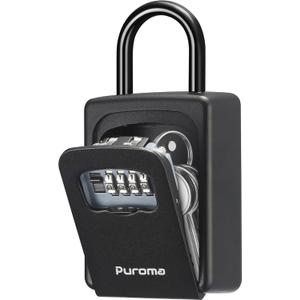Puroma Lock Box, Large Key Lock Box Resettable Combination Lockbox, Portable Wall Mount Lockbox Security Safe Box for Outside Outdoor Home Office Door Handle House Key, Pure Black (1 Pack)